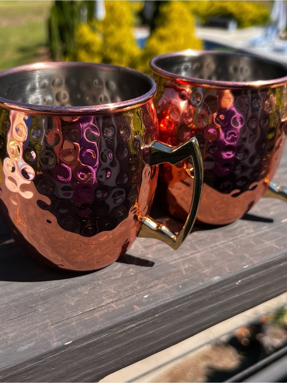 Set of 2 Hammered Copper Moscow Mule Mugs Stainless Steel Lined Cocktail Cups